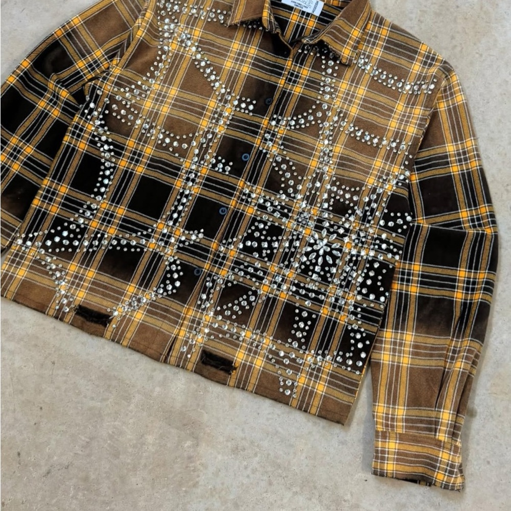 Studded Plaid Casual Button Down Shirt